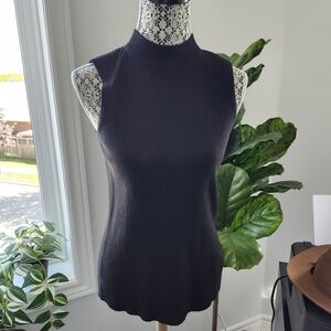 LAURA Sleeveless Knit Ribbed Tank Top High Neck Line Black NEW With Tags